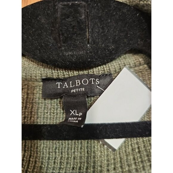 Talbots Wool Knit Cardigan Sweater Women XL Green Gray Warm Preppy Old Money - Picture 3 of 7